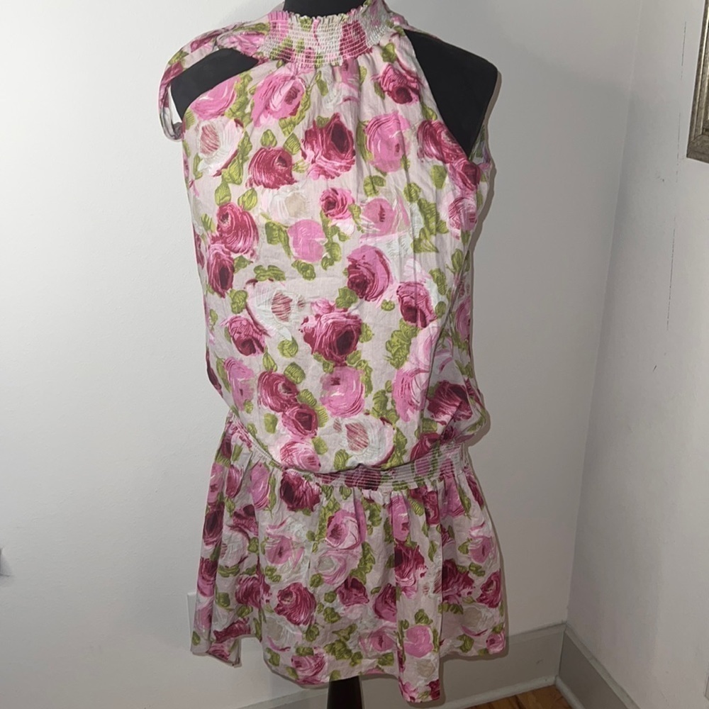 Stile Benetton floral print halter high collar‎ asymmetric mini dress L